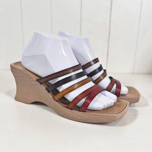 Vintage‎ Y2K Fashion Bug Multicolor Italian Leather Strappy Block Wedge Sandals